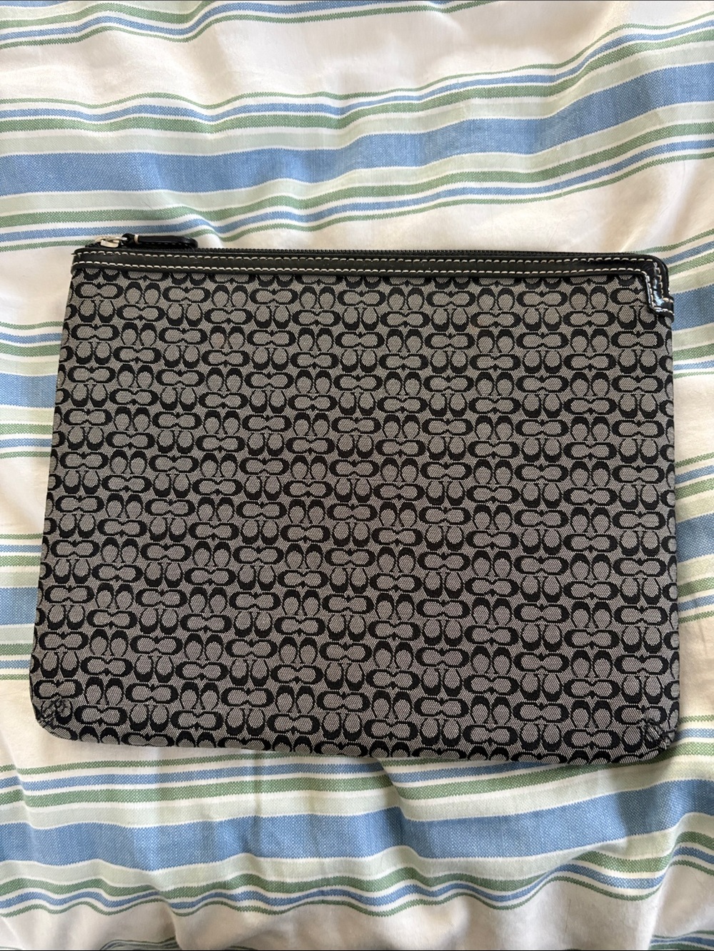 Coach Gray and Black Signature Tablet Pouch